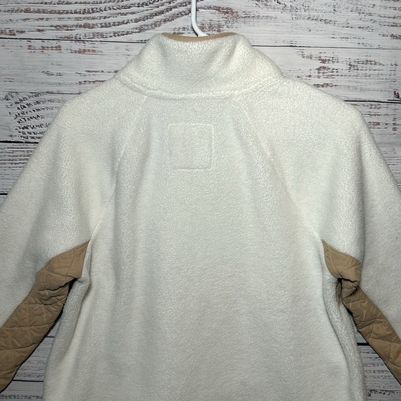 Abercrombie & Fitch Asymmetrical Snap Up Fleece Sweatshirt White and Tan Small - Picture 13 of 16